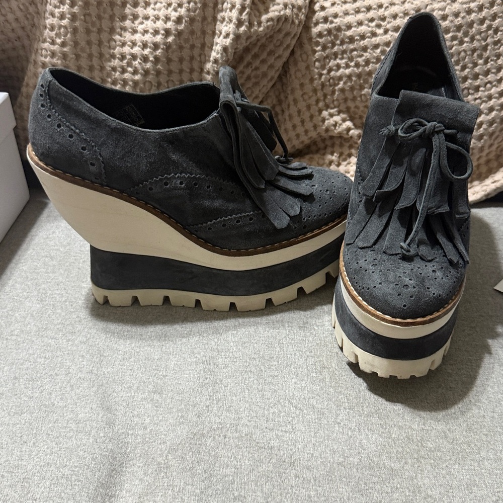 Paloma Barcelo Black Platform Fringe Loafers